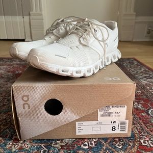 On Cloud 5, White/White, Women’s Size 8